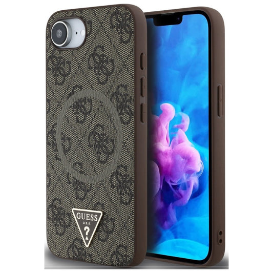 Guess PU 4G Strass Triangle Metal Logo Apple iPhone 16e MagSafe hátlap tok, barna – iPhone 16e tok a Guess kínálatából | Domshop