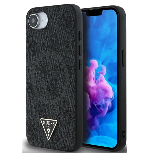 Guess PU 4G Strass Triangle Metal Logo Apple iPhone 16e MagSafe hátlap tok, fekete – iPhone 16e tok a Guess kínálatából | Domshop