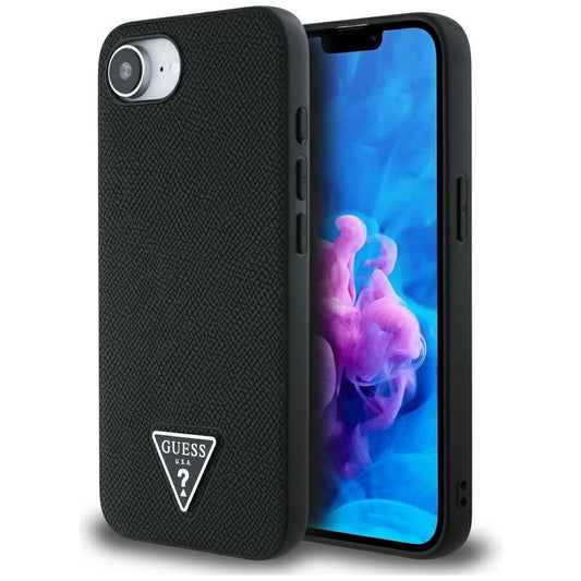 Guess Grained Triangle Apple iPhone 16e MagSafe tok, fekete – iPhone 16e tok a Guess kínálatából | Domshop