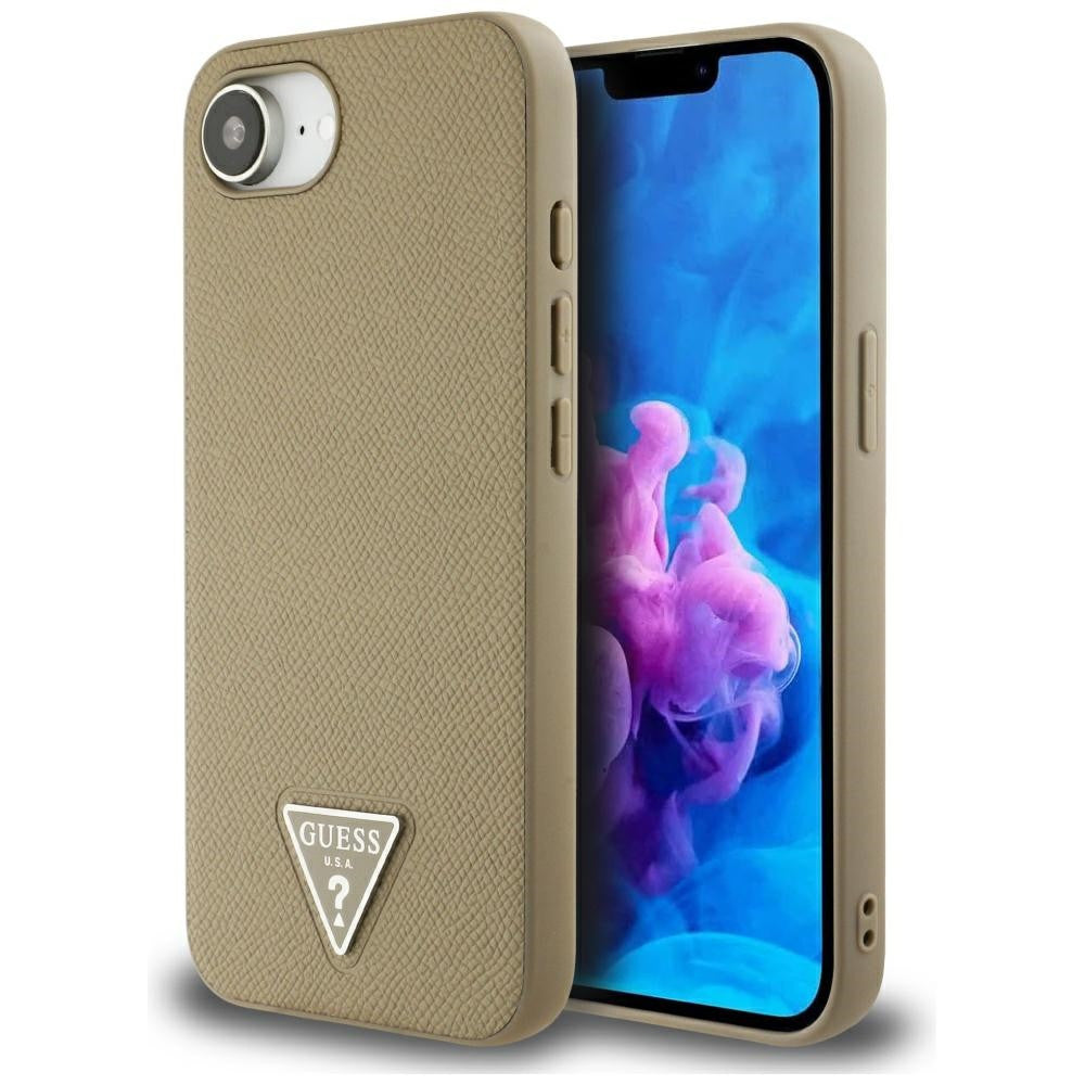 Guess Grained Triangle Apple iPhone 16e MagSafe tok, világosbarna – iPhone 16e tok a Guess kínálatából | Domshop