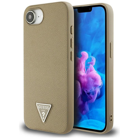 Guess Grained Triangle Apple iPhone 16e MagSafe tok, világosbarna – iPhone 16e tok a Guess kínálatából | Domshop
