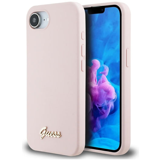 Guess Silicone Script Metal Logo Apple iPhone 16e MagSafe szilikon tok, rózsaszín – iPhone 16e tok a Guess kínálatából | Domshop