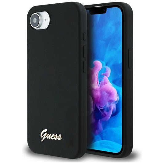 Guess Silicone Script Metal Logo Apple iPhone 16e MagSafe szilikon tok, fekete – iPhone 16e tok a Guess kínálatából | Domshop