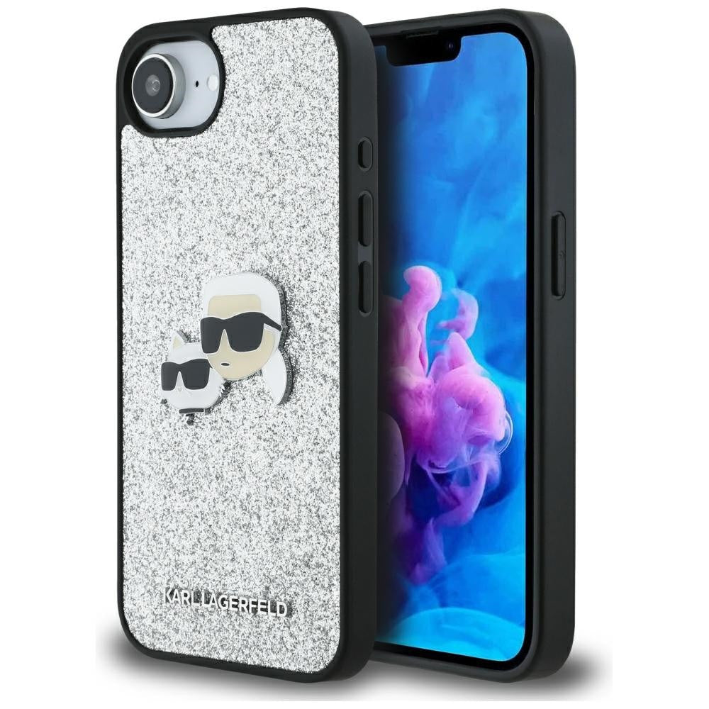 Karl Lagerfeld Fixed Glitter Ikonik Metal Pin Apple iPhone 16e hátlap tok, ezüst – iPhone 16e tok a Karl Lagerfeld kínálatából | Domshop
