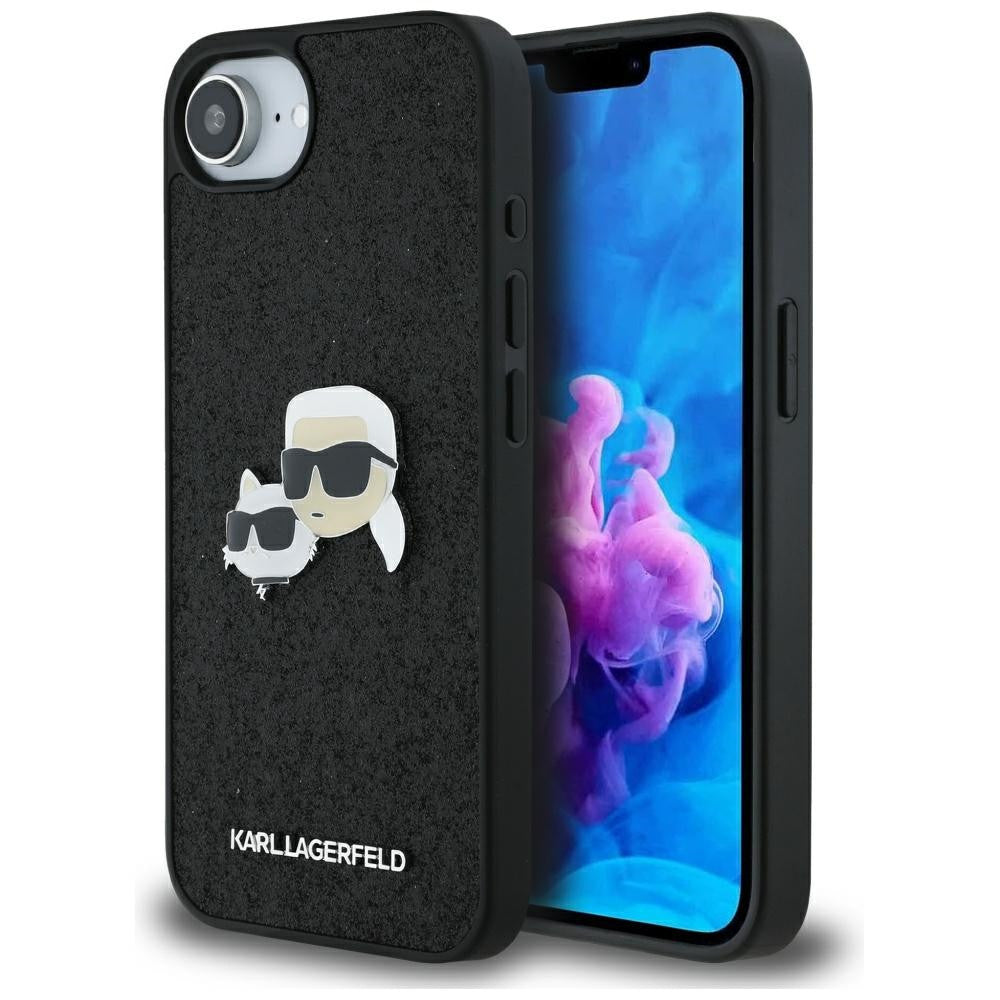 Karl Lagerfeld Fixed Glitter Ikonik Metal Pin Apple iPhone 16e hátlap tok, fekete – iPhone 16e tok a Karl Lagerfeld kínálatából | Domshop