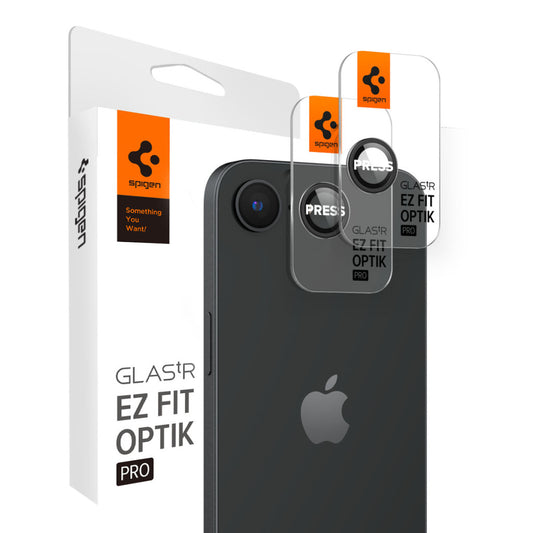 Spigen Glas.tR EZ Fit Optik Pro Apple iPhone 16e Tempered kameravédő fólia felhelyező kerettel, fekete (2db) – a Spigen kínálatából | Domshop