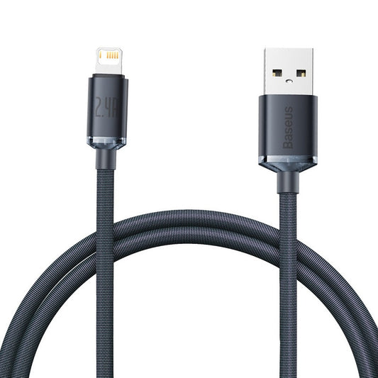Baseus Crystal Shine USB-Lightning kábel, 2.4A, 1.2m, fekete – Lightning kábel a Baseus kínálatából | Domshop