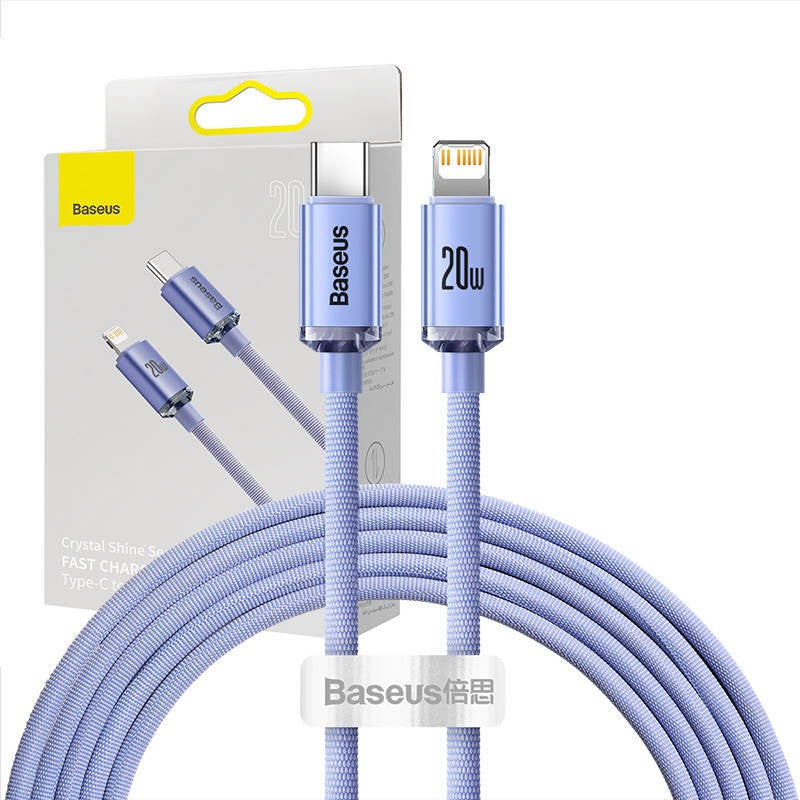 Baseus Crystal USB-C-Lightning kábel, 20W, PD, 2m, lila – Lightning kábel a Baseus kínálatából | Domshop