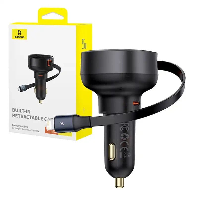 Baseus Enjoyment Pro autós töltő USB-C - Lightning kábellel, 55W, fekete – Autós töltő a Baseus kínálatából | Domshop