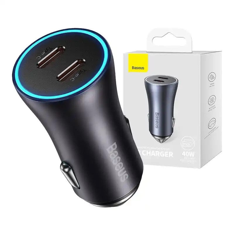 Baseus Golden Contactor Pro autós töltő, 2x USB-C, 40W, szürke – Autós töltő a Baseus kínálatából | Domshop