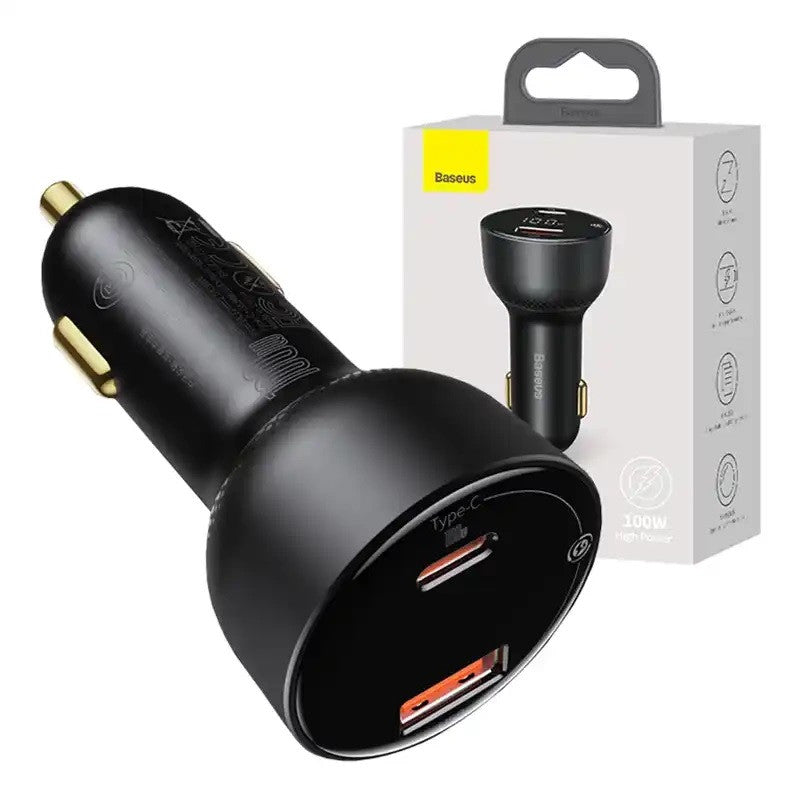 Baseus Superme autós töltő, USB, USB-C, 100 W, fekete – Autós töltő a Baseus kínálatából | Domshop