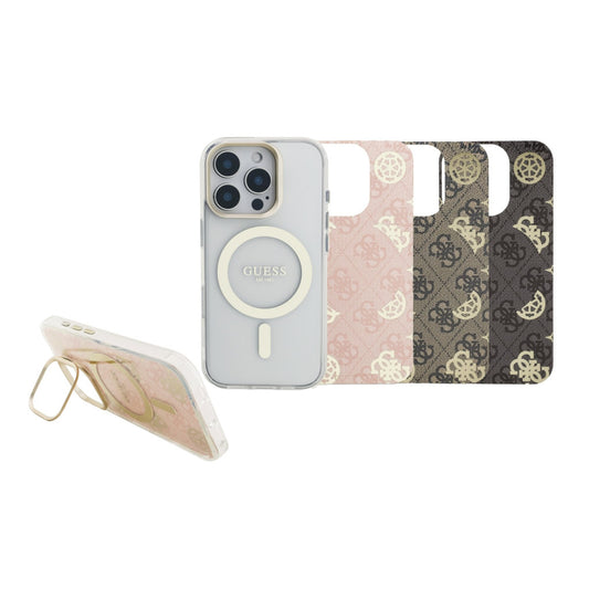 Guess PC/TPU Electroplated iPhone 16 Pro hátlap tok kitámasztóval, cserélhető hátlappal, átlátszó – iPhone 16 Pro tok a Guess kínálatából | Domshop