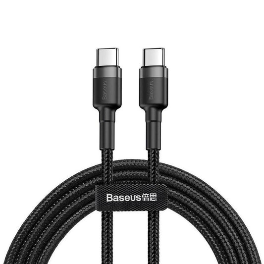 USB Type-C töltő- és adatkábel, USB Type-C, 100 cm, 3000 mA, 60W, törésgátlóval, gyorstöltés, PD, QC 3.0, cipőfűző minta, Baseus Cafule CATKLF-GG1, fekete/szürke – a Baseus kínálatából | Domshop