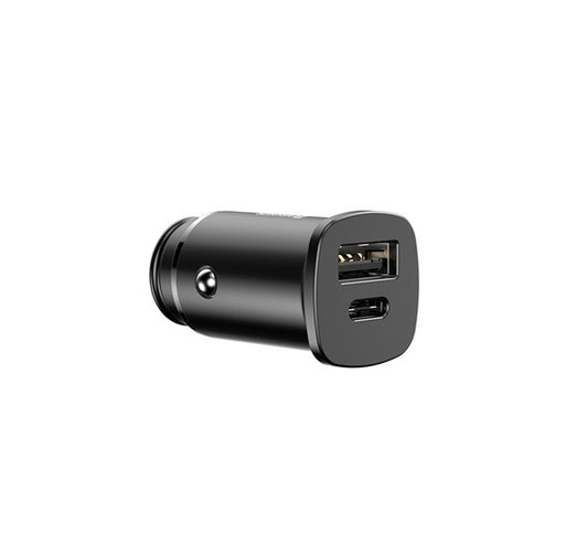 Baseus Square autós szivargyújtó gyorstöltő, USB-C + USB, 30W, fekete