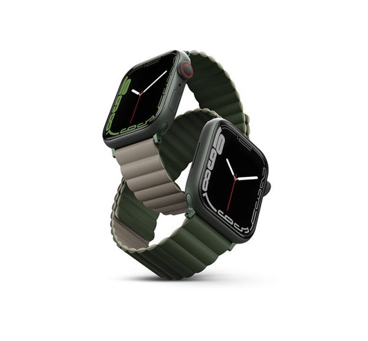 Uniq Revix mágneses szilikon szíj Apple Watch 42/44/45/49mm, zöld/taupe – Apple Watch Szilikon Szíjak a Uniq kínálatából | Domshop