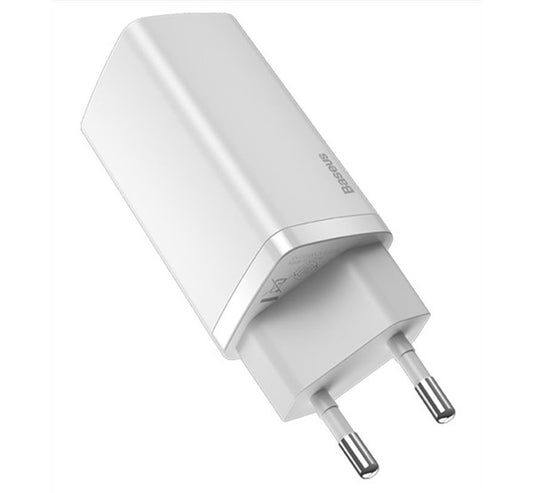 Baseus GaN2 Lite hálózati töltő adapter 65W USB-C + USB-A, fehér – a Baseus kínálatából | Domshop