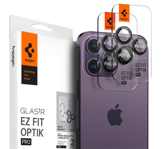 Spigen "Glas.tR SLIM EZ Fit Optik Pro" Apple iPhone 14 Pro Max Tempered kameravédő fólia, fekete (2db) – a Spigen kínálatából | Domshop