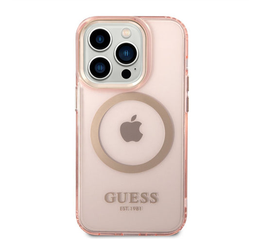 Guess Translucent MagSafe Apple iPhone 14 Pro hátlap tok, rózsaszín – a Guess kínálatából | Domshop