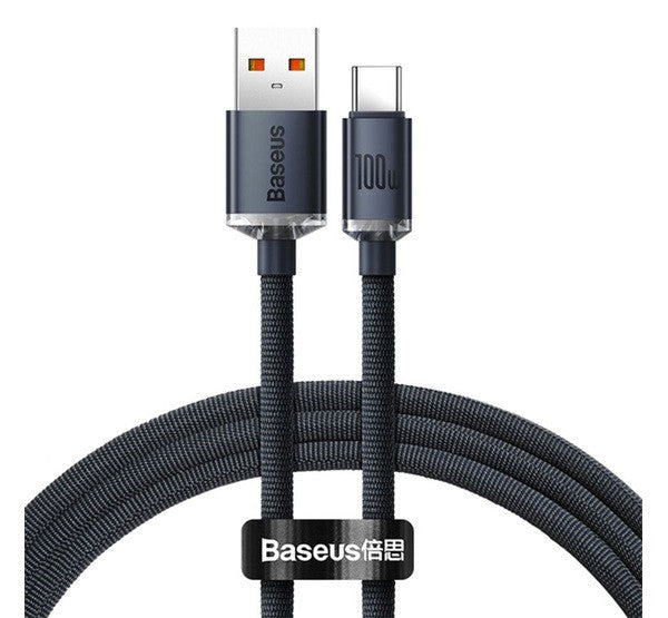 Baseus Crystal Shine USB / USB-C töltő- és adatkábel, 100W, 2m, Fekete – a Baseus kínálatából | Domshop