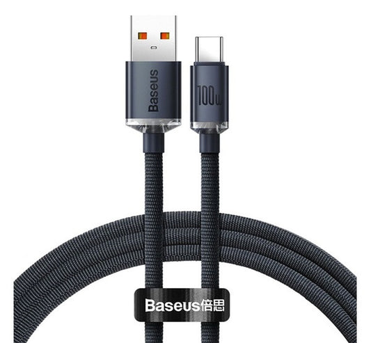 Baseus Crystal Shine USB / USB-C töltő- és adatkábel, 100W, 2m, Fekete – a Baseus kínálatából | Domshop
