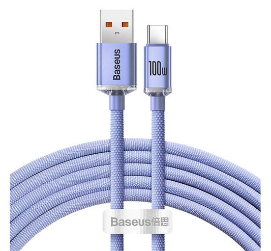 Baseus Crystal Shine USB / USB-C töltő- és adatkábel, 100W, 2m, ibolya – a Baseus kínálatából | Domshop