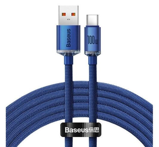 Baseus Crystal Shine USB / USB-C töltő- és adatkábel, 100W, 2m, kék – a Baseus kínálatából | Domshop