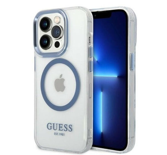 Guess Metal Outline Magsafe Apple iPhone 14 Pro hátlap tok, kék – a Guess kínálatából | Domshop