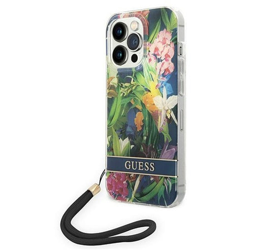 Guess Flower Strap Apple iPhone 14 Pro Max hátlap tok, kék – a Guess kínálatából | Domshop