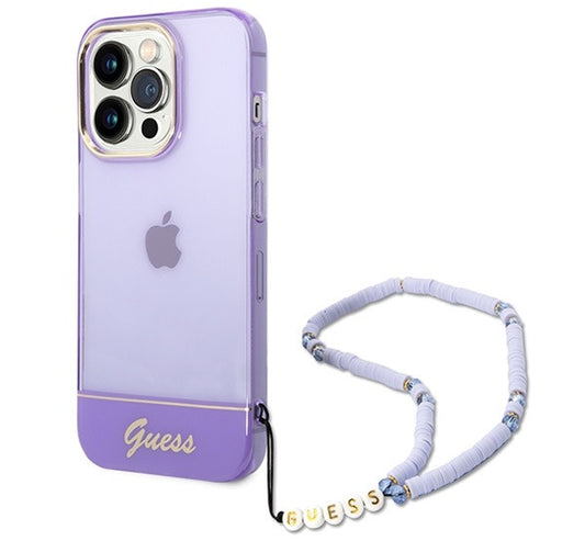 Guess Translucent Pearl Strap Apple iPhone 14 Pro hátlap tok , lila – a Guess kínálatából | Domshop