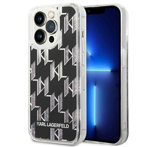 Karl Lagerfeld Liquid Glitter Monogram Apple iPhone 14 Pro hátlap tok, fekete – a Karl Lagerfeld kínálatából | Domshop
