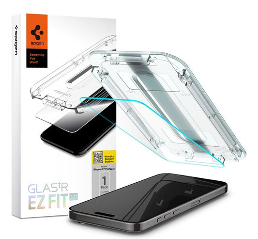 Spigen Glas.tR EZ Fit HD Apple iPhone 15 Pro tempered kijelzővédő fólia felhelyező kerettel