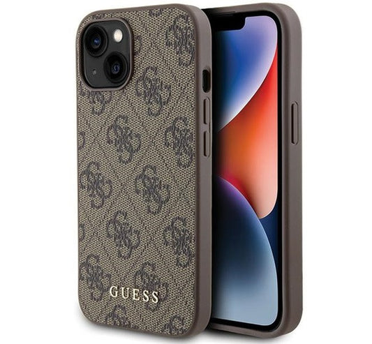 Guess 4G Metal Gold Logo Apple iPhone 15 hátlap tok, barna – a Guess kínálatából | Domshop