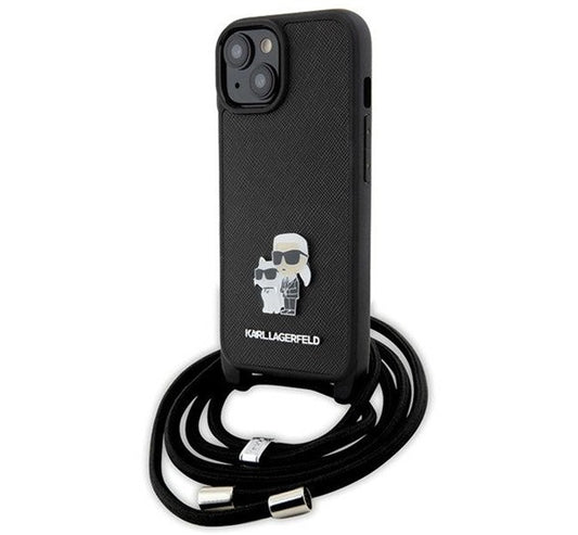 Karl Lagerfeld Crossbody Saffiano Metal Pin Karl Apple iPhone 15 Plus hátlap tok, fekete – a Karl Lagerfeld kínálatából | Domshop
