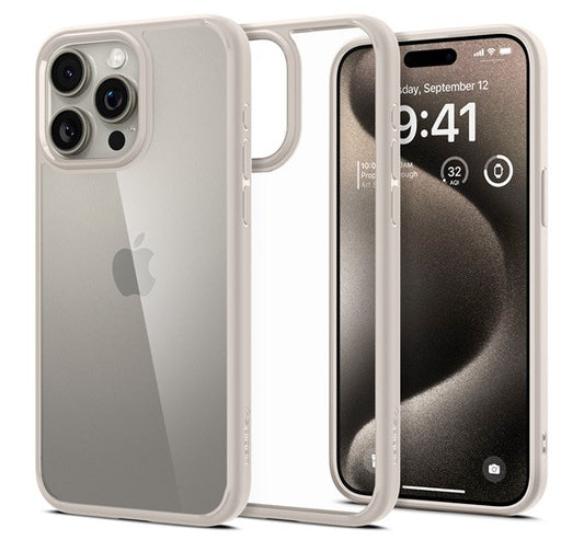 Spigen Ultra Hybrid Apple iPhone 15 Pro tok, bézs kerettel, átlátszó – a Spigen kínálatából | Domshop