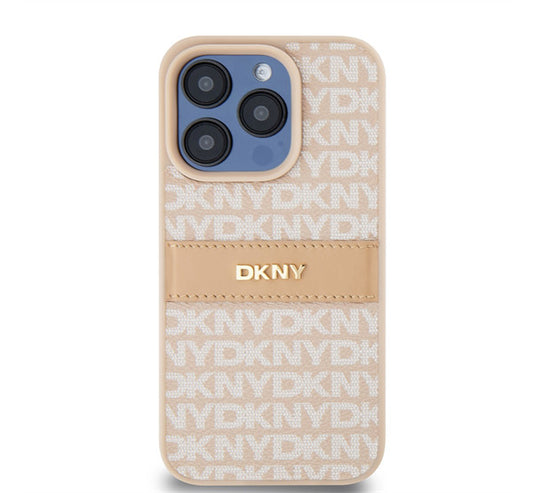 DKNY PU Leather Repeat Pattern Tonal Stripe Apple iPhone 15 Pro tok, rózsaszín – a DKNY kínálatából | Domshop