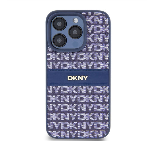 DKNY PU Leather Repeat Pattern Tonal Stripe Apple iPhone 15 Pro tok, kék – a DKNY kínálatából | Domshop