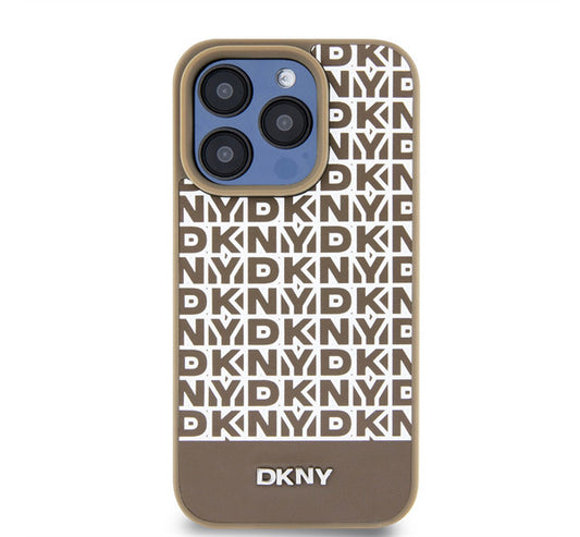 DKNY PU Leather Repeat Pattern Bottom Stripe Apple iPhone 15 Pro tok, barna – a DKNY kínálatából | Domshop