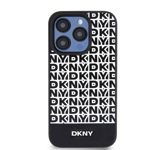 DKNY PU Leather Repeat Pattern Bottom Stripe Apple iPhone 15 Pro tok, fekete – a DKNY kínálatából | Domshop