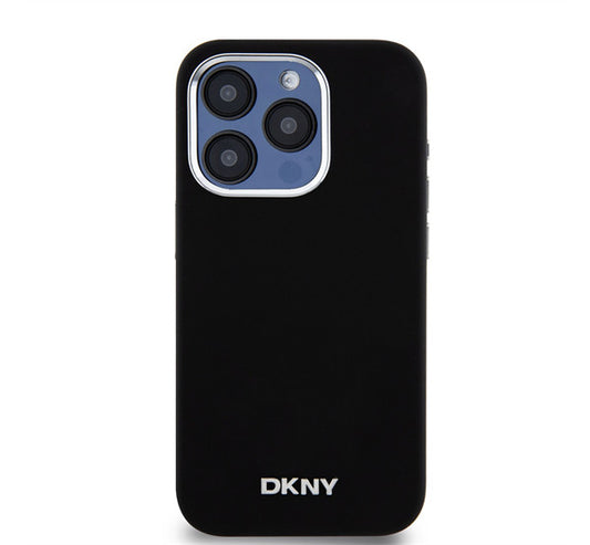 DKNY Liquid Silicone Silver Metal Logo Magsafe iPhone 15 Pro hátlap tok, fekete – a DKNY kínálatából | Domshop