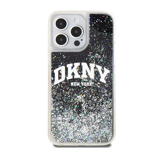 DKNY Liquid Glitter Arch Logo iPhone 15 Pro Max hátlap tok, fekete – a DKNY kínálatából | Domshop