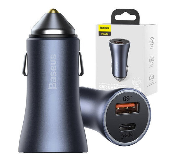 Baseus Golden Contactor Pro autós szivargyújtó töltő, USB-A + USB-C, QC4.0, PD, SCP, 40W, szürke – Autós töltő a Baseus kínálatából | Domshop