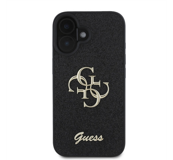 Guess Fixed Glitter Big 4G Apple iPhone 16 hátlap tok, fekete/barna