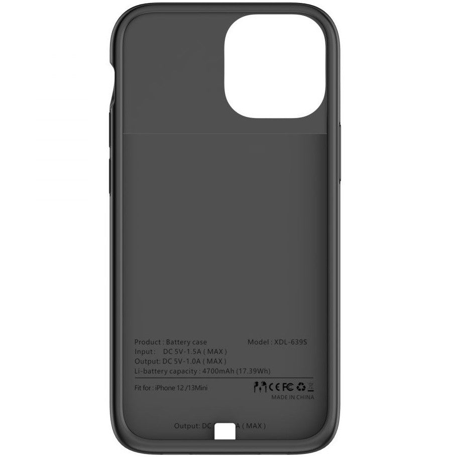 Apple iPhone 12 Mini / 13 Mini, Szilikon tok, műanyag hátlap + Akkumulátor, 4700 mAh, LED-es, Tech-Protect PowerCase, fekete -  iPhone 12 Mini tok a Domshop kínálatából