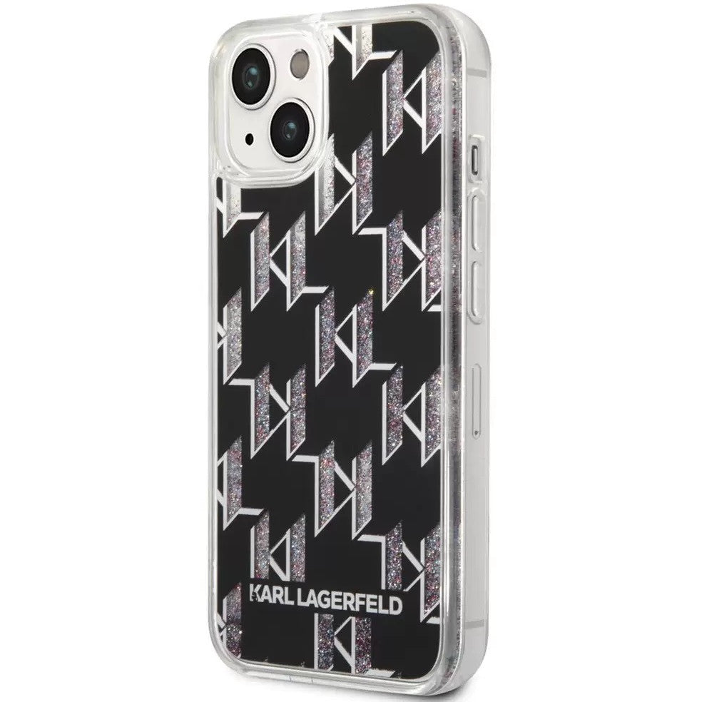 Apple iPhone 14 Plus, Műanyag hátlap védőtok, Monogram minta, Karl Lagerfeld Monogram Liquid Glitter, fekete -  iPhone 14 Plus tok a Domshop kínálatából