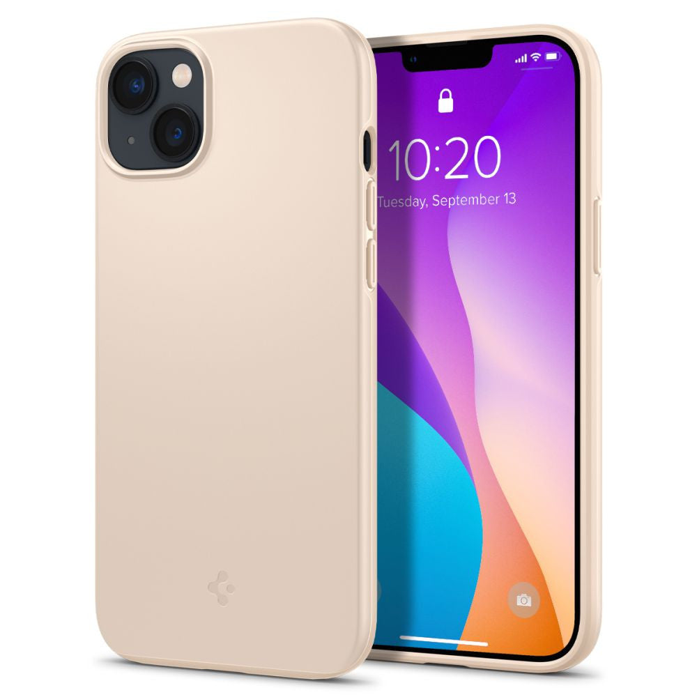 Apple iPhone 14 Plus, Műanyag hátlap védőtok, Spigen Thin Fit, homok-beige -  iPhone 14 Plus tok a Domshop kínálatából