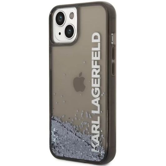 Apple iPhone 14 Plus, Műanyag hátlap védőtok, szilikon keret, Karl Lagerfeld Liquid Glitter Transculet Elongated Logo, fekete -  iPhone 14 Plus tok a Domshop kínálatából