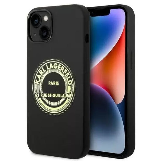 Apple iPhone 14 Plus, Szilikon tok, Paris minta, Karl Lagerfeld Silicone RSG, fekete -  iPhone 14 Plus tok a Domshop kínálatából