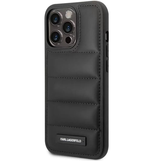 Apple iPhone 14 Pro, Műanyag hátlap védőtok, bőrhatású hátlap, Karl Lagerfeld Puffy Elongated Logo, fekete -  iPhone 14 Pro tok a Domshop kínálatából