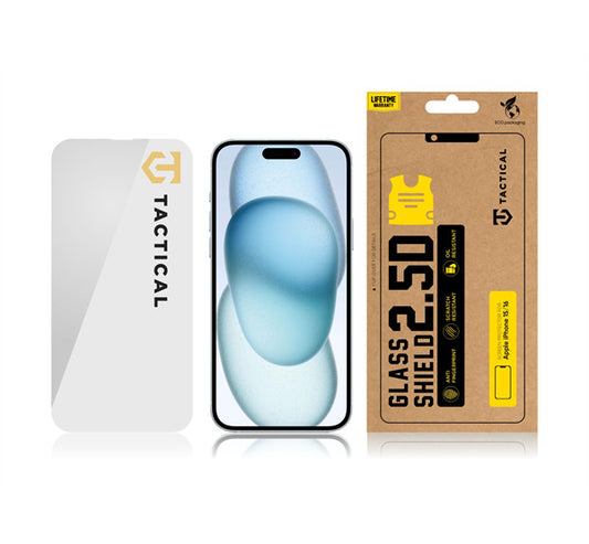 Apple iPhone 15 / 16, Kijelzővédő fólia, ütésálló fólia (az íves részre NEM hajlik rá!), Tempered Glass (edzett üveg), Tactical Glass Shield 2.5D, Clear -  iPhone 15/16 fólia a Domshop kínálatából