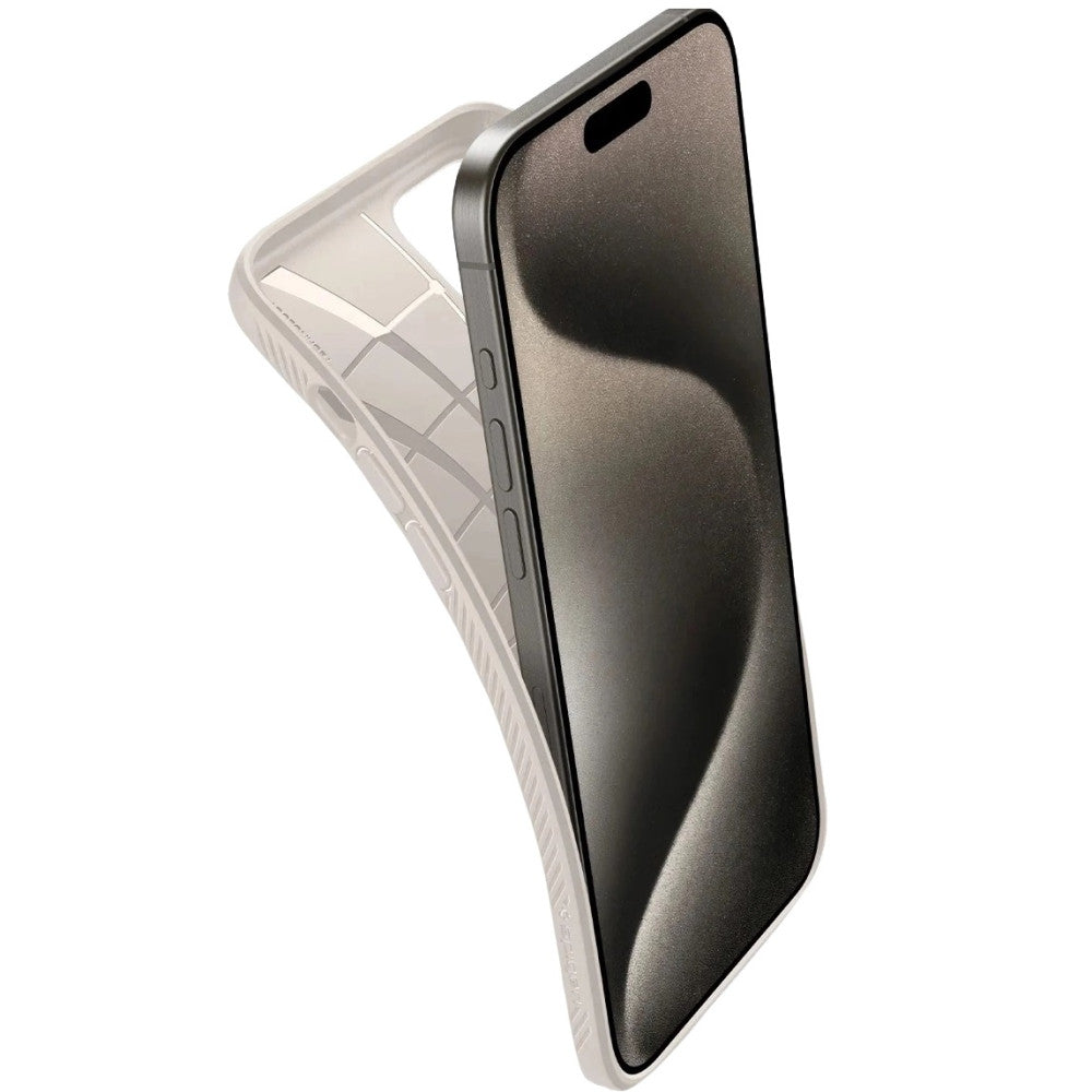 Apple iPhone 15 Pro, Szilikon tok, Spigen Liquid Air, háromszög minta, bézs -  iPhone 15 Pro tok a Domshop kínálatából